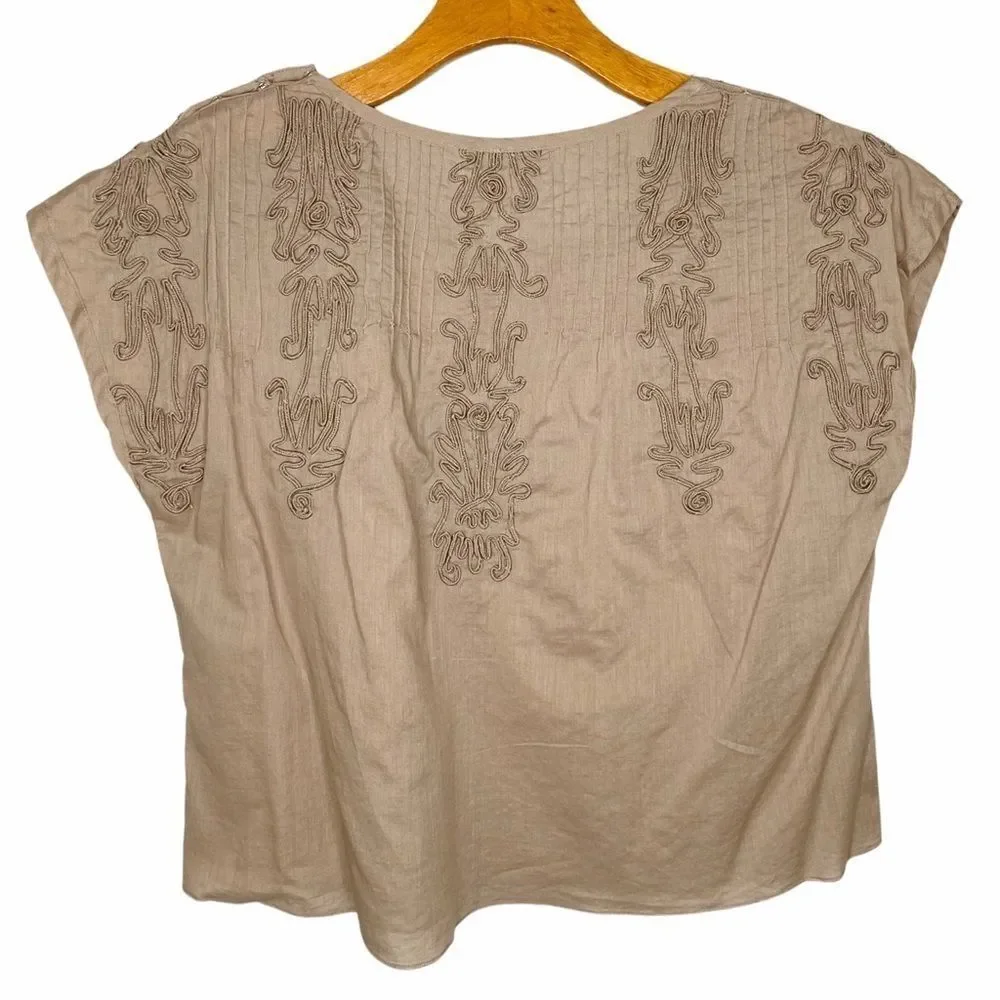 Free People Brown Embroidered Quills Cropped Top Size Small - Picture 6 of 14